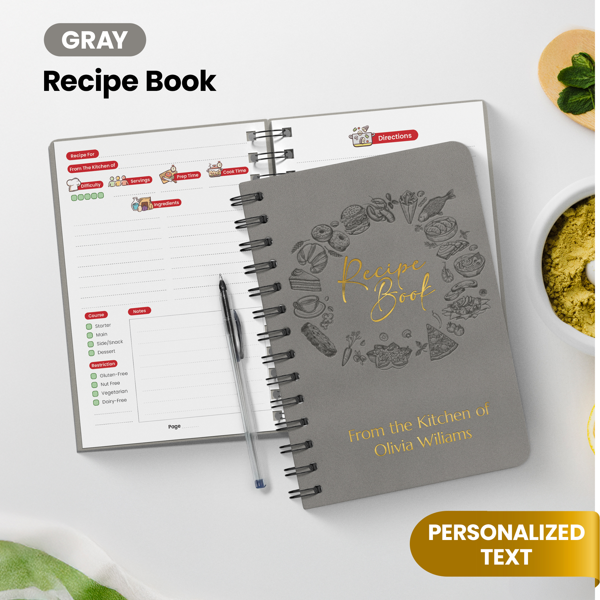 Custom Recipe Book - Grey